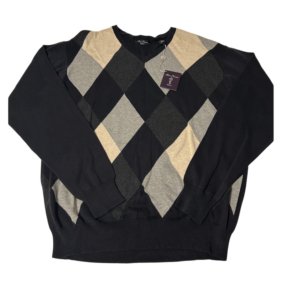 Alan‎ Flusser Men's Golf Sweater V-Neck Pullover Size L NWT Preppy Golfcore
